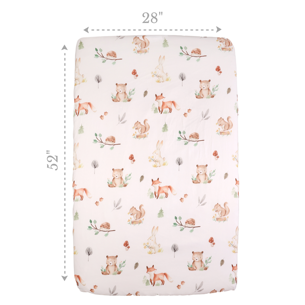 2-Pack Fitted Crib Sheets, Woodland measurements