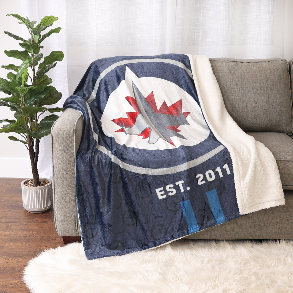 NHL Winnipeg Jets Sherpa Blanket, 50" x 60" room shot