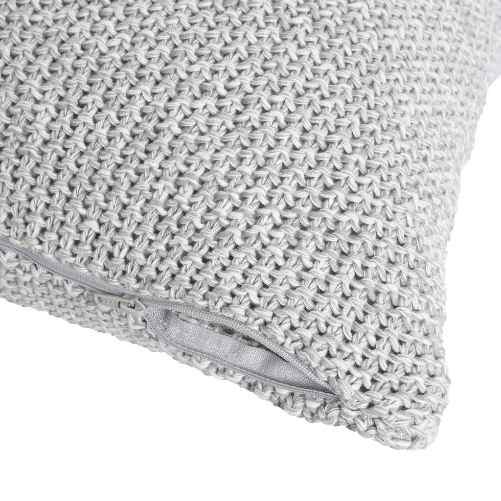 Life Comfort 2-Piece Cotton Knitted Pillow Covers, Light Grey 18" x 18" zipper open