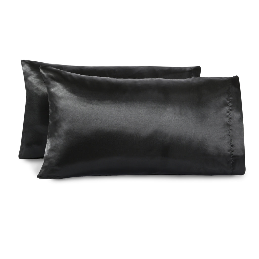 Life Comfort 2-Piece Satin Pillowcase, Black 20" x 36" flat lay