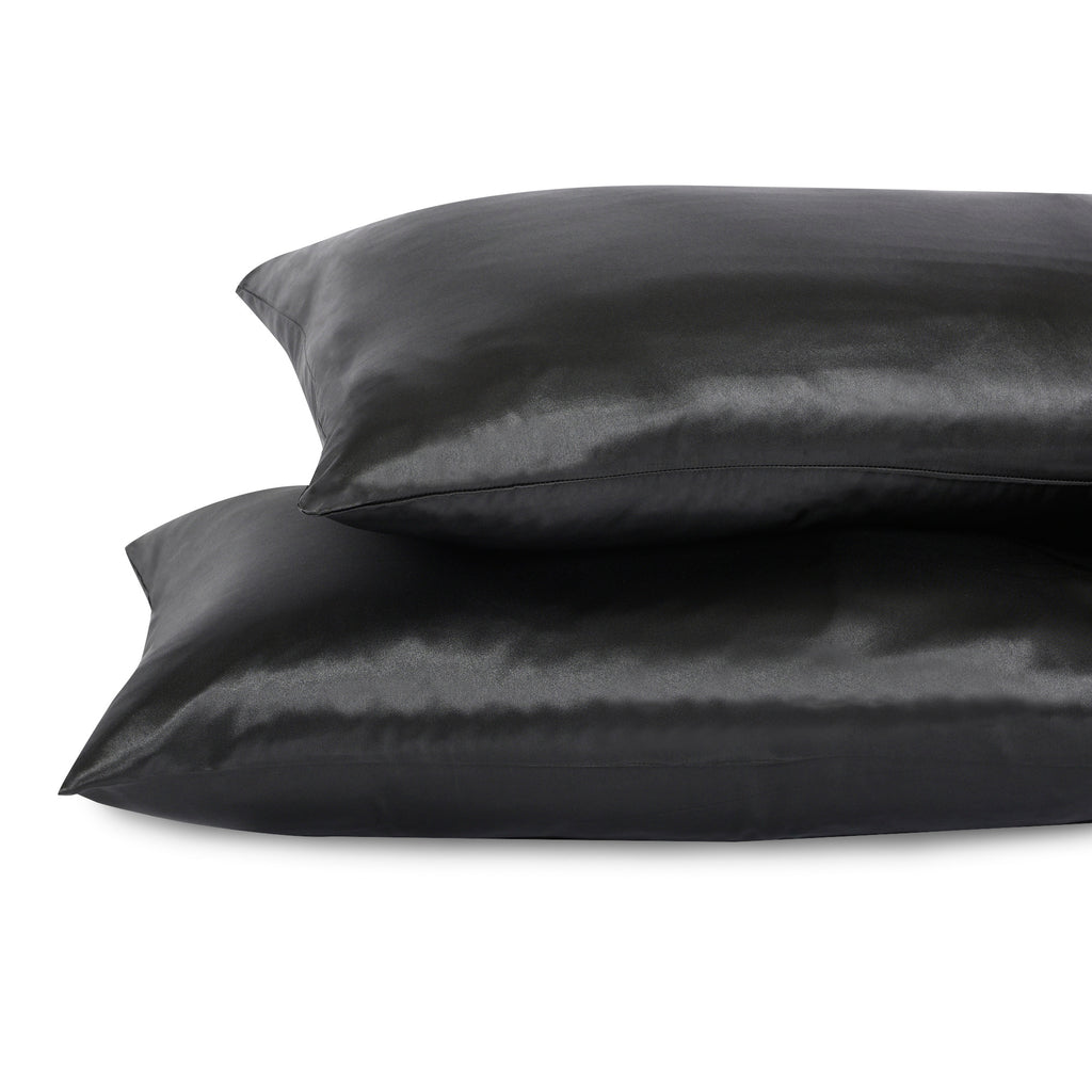 Life Comfort 2-Piece Satin Pillowcase, Black 20" x 32" stacked