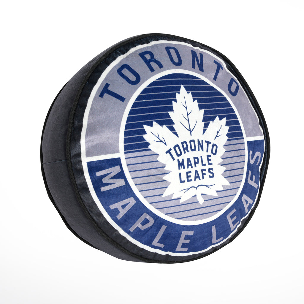 NHL Toronto Maple Leafs Puck Pillow, 14" x 14" flat lay