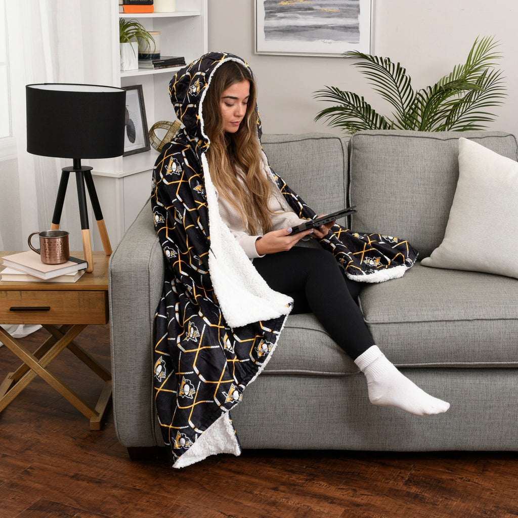 NHL Pittsburgh Penguins Hooded Wearable Throw Blanket, 50" x 70" lifestyle