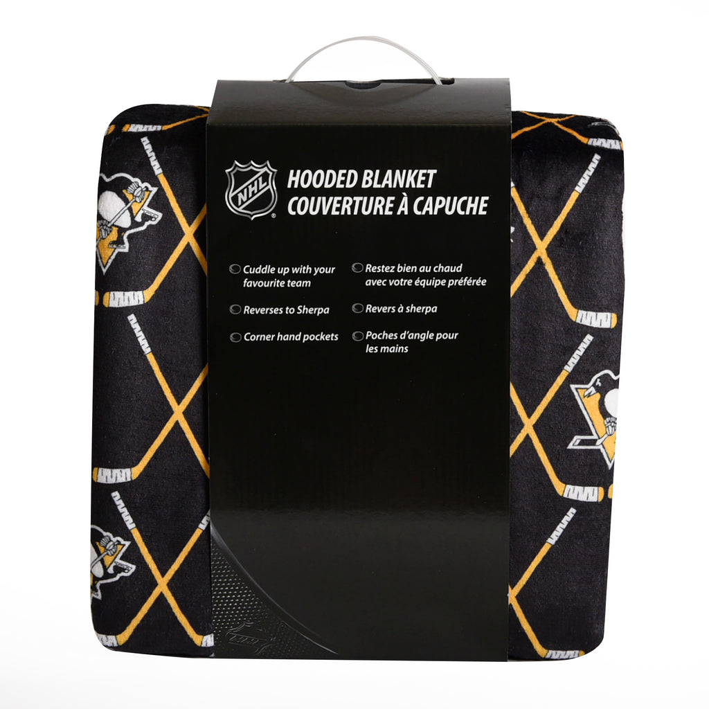 NHL Pittsburgh Penguins Hooded Wearable Throw Blanket, 50" x 70" packaged front