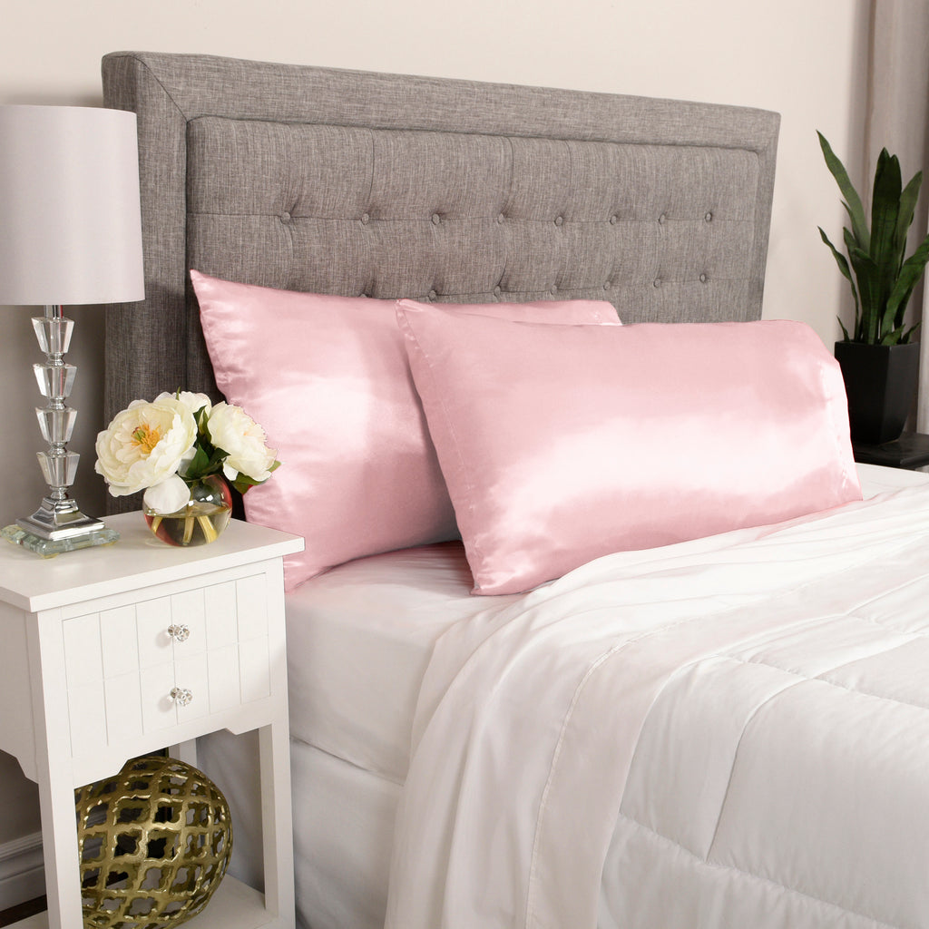 Life Comfort 2-Piece Satin Pillowcase, Pink 20" x 32" room shot