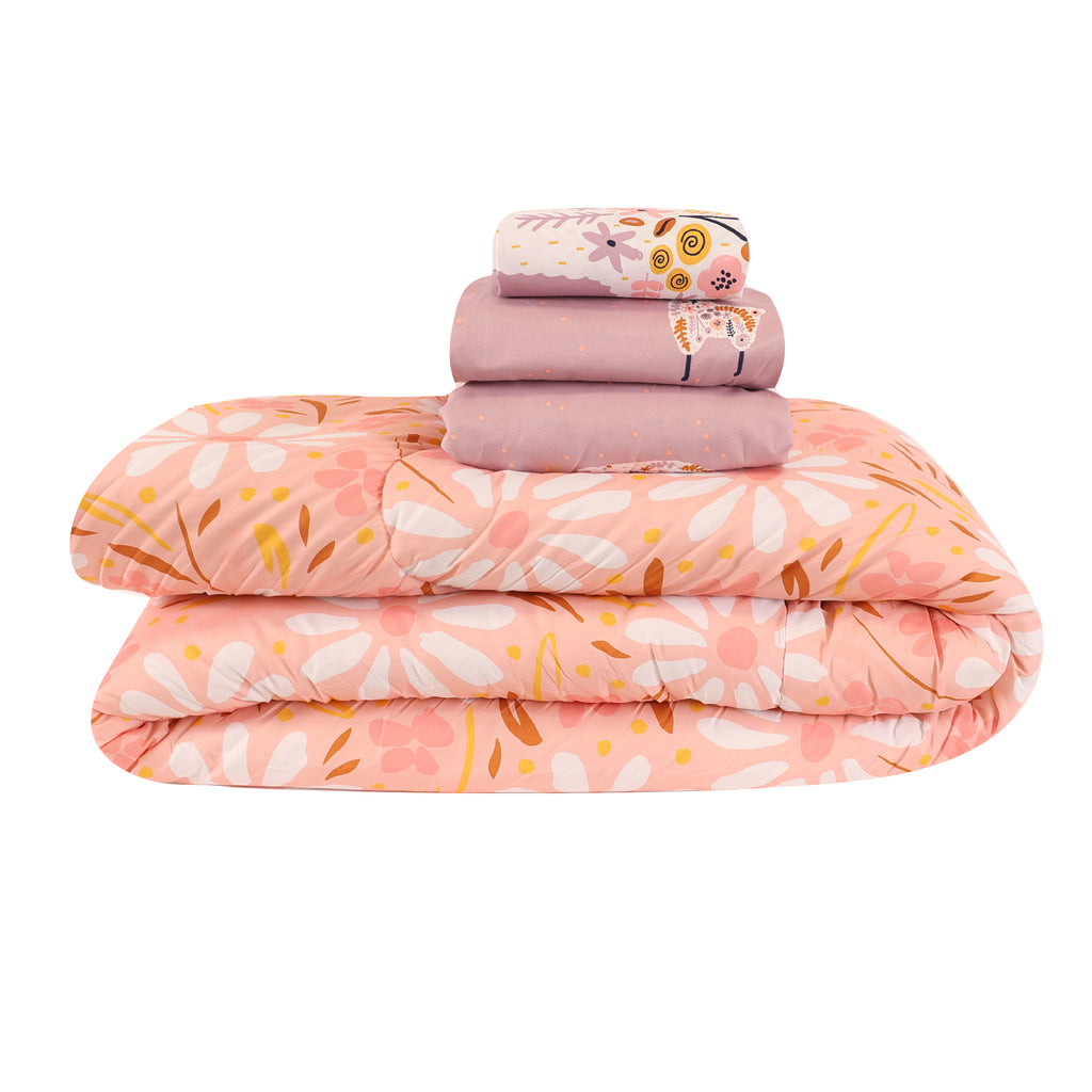 5-Piece Full/Double Bedding Set, Llama Garden stacked