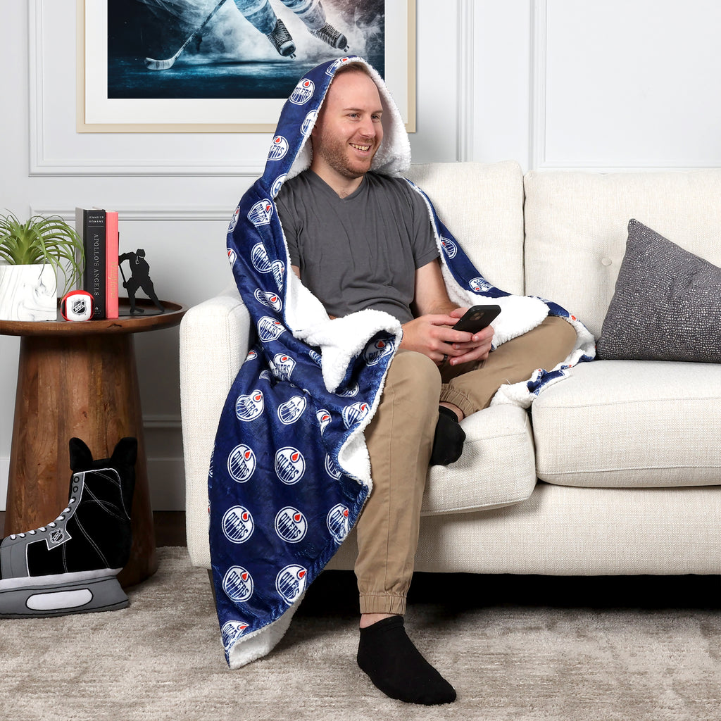 NHL Edmonton Oilers Hooded Throw on model