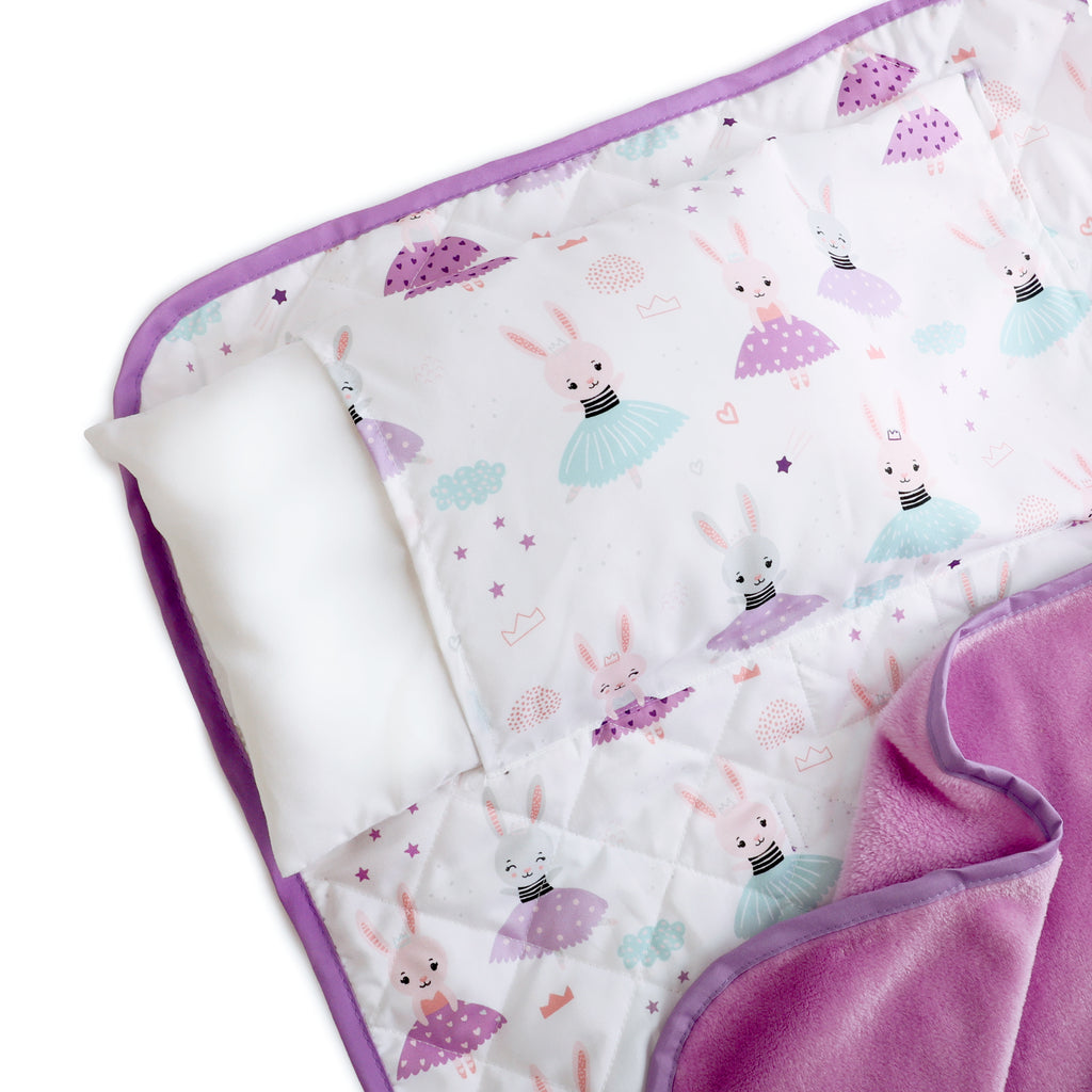 Kids Cot Nap Mat, Bunny Ballerinas Pillow Out