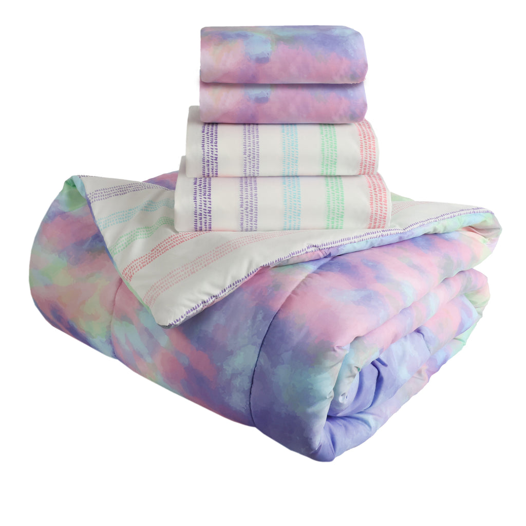 5-Piece Full Bedding Set, Tie Dye stacked