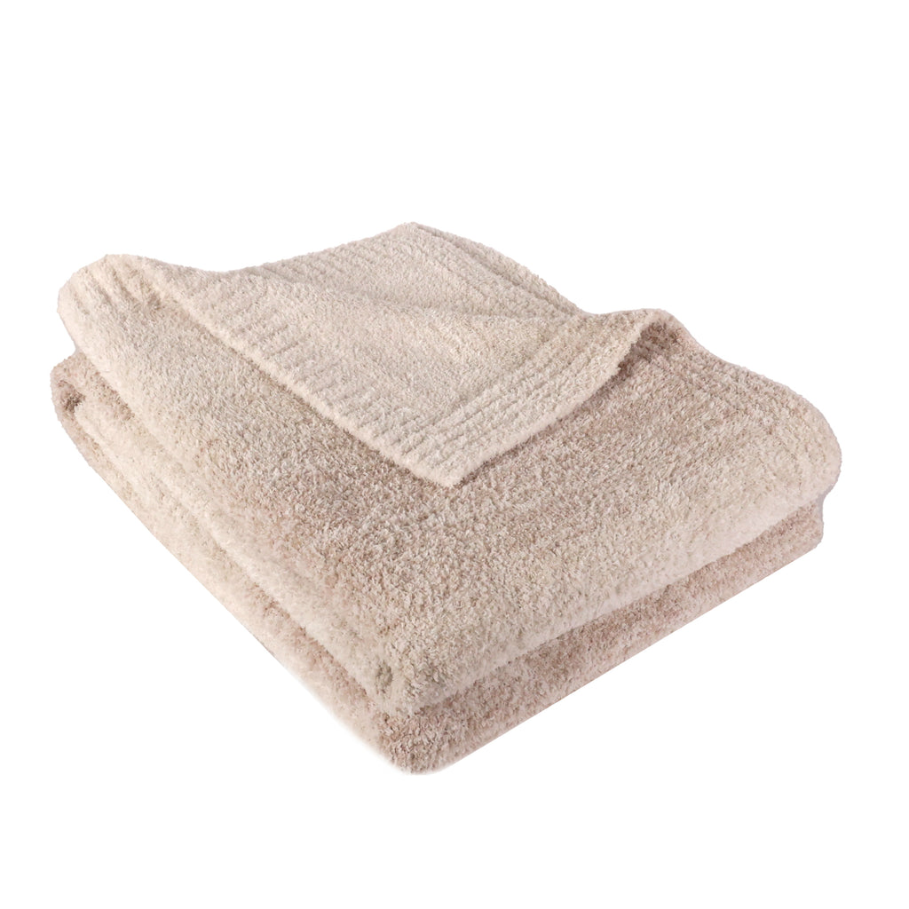 Chenille Feather Yarn Throw, Beige 50" x 60" folded