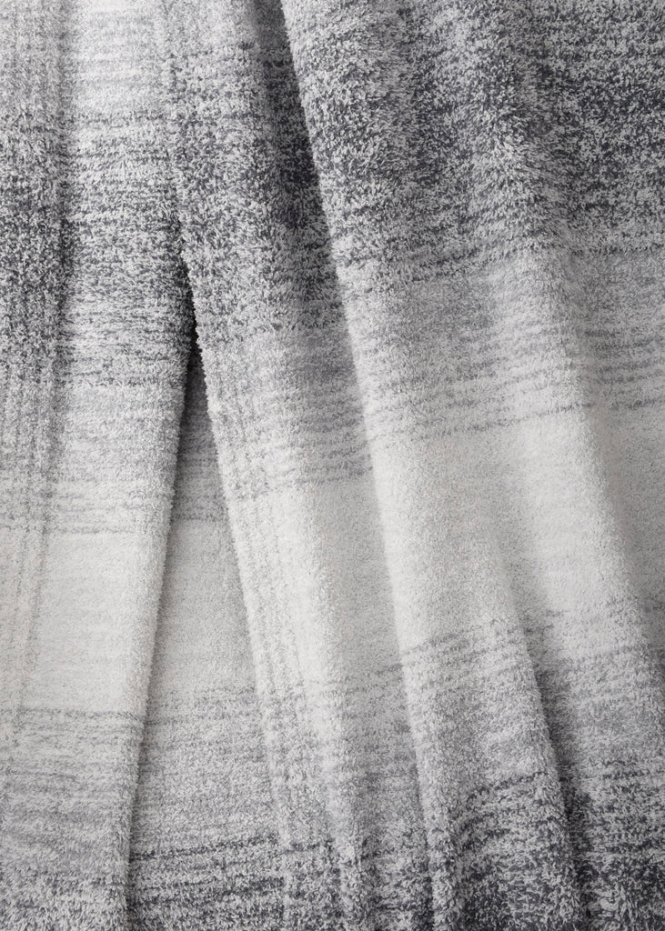 Chenille Feather Yarn Throw, Grey 50" x 60" close up