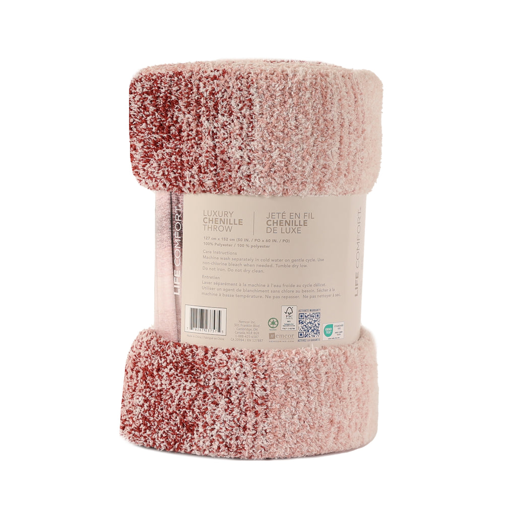 Chenille Feather Yarn Throw, Red 50" x 60" packaged