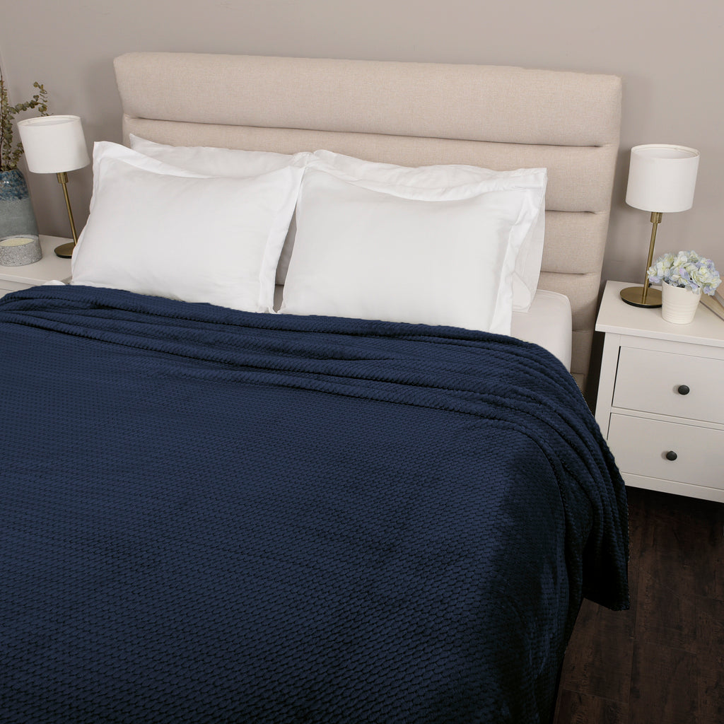 Life Comfort Jacquard Velvet Touch Blanket, Blue 98" x 92" room shot