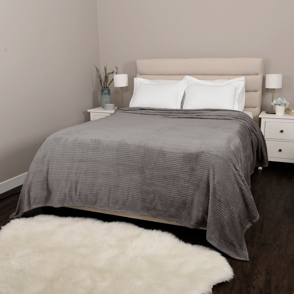 Life Comfort Jacquard Velvet Touch Blanket, Dark Grey 98" x 92" room shot