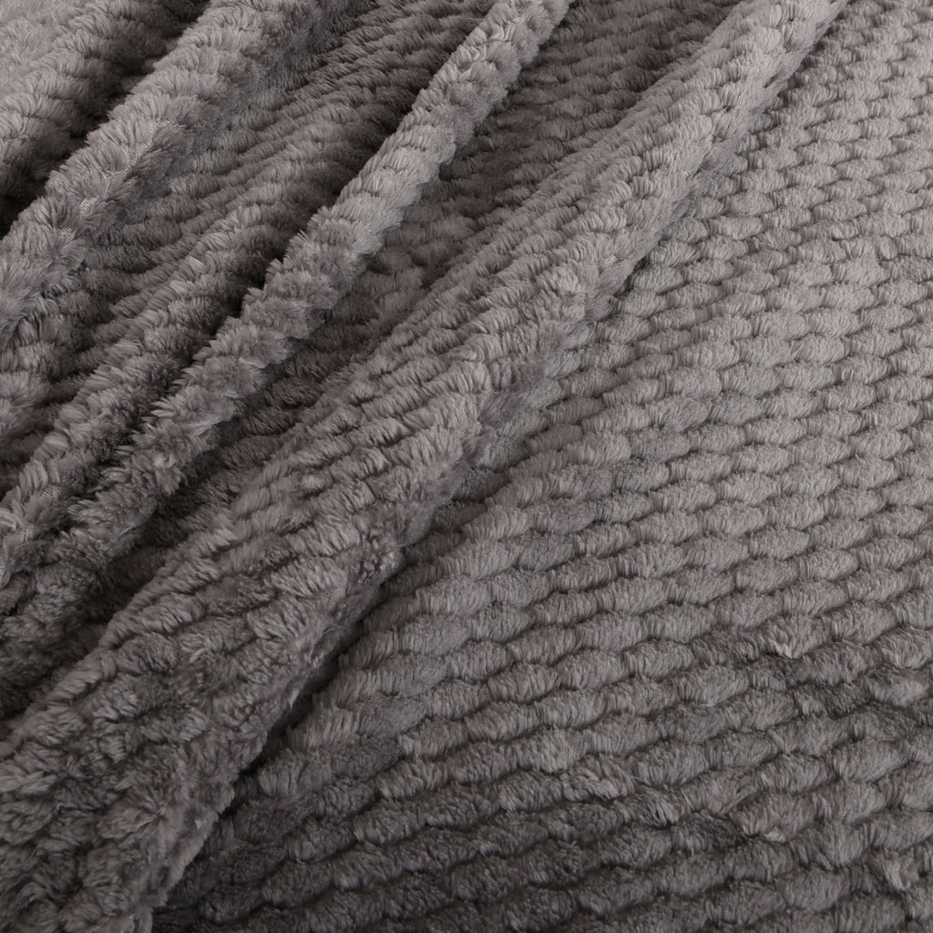 Life Comfort Jacquard Velvet Touch Blanket, Dark Grey 98" x 92" close up