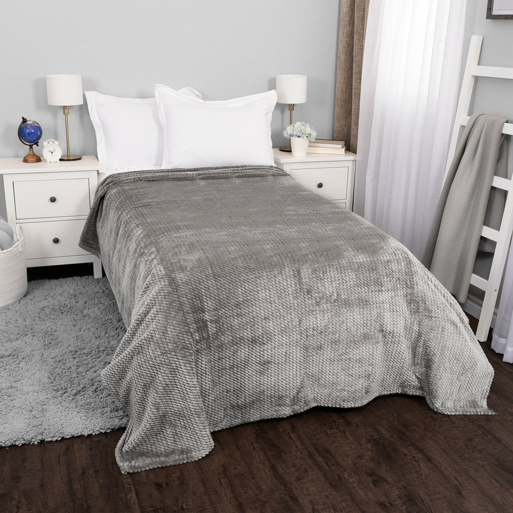 Life Comfort Jacquard Velvet Touch Blanket, Dark Grey 96" x 66" room shot