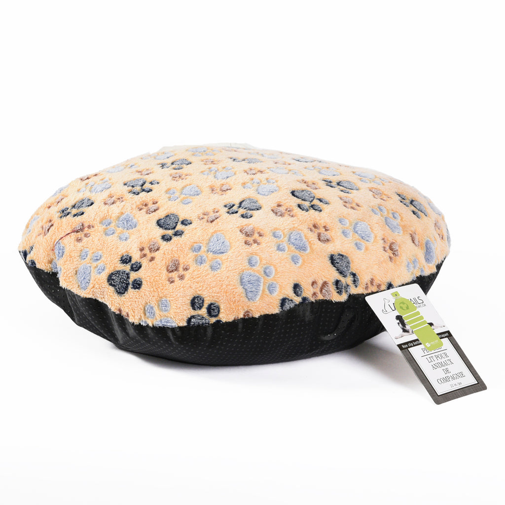 Round Pet Bed, Tan Plush 22" packaged