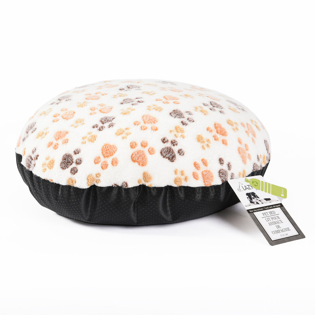 Round Pet Bed, White Plush 22" packaged