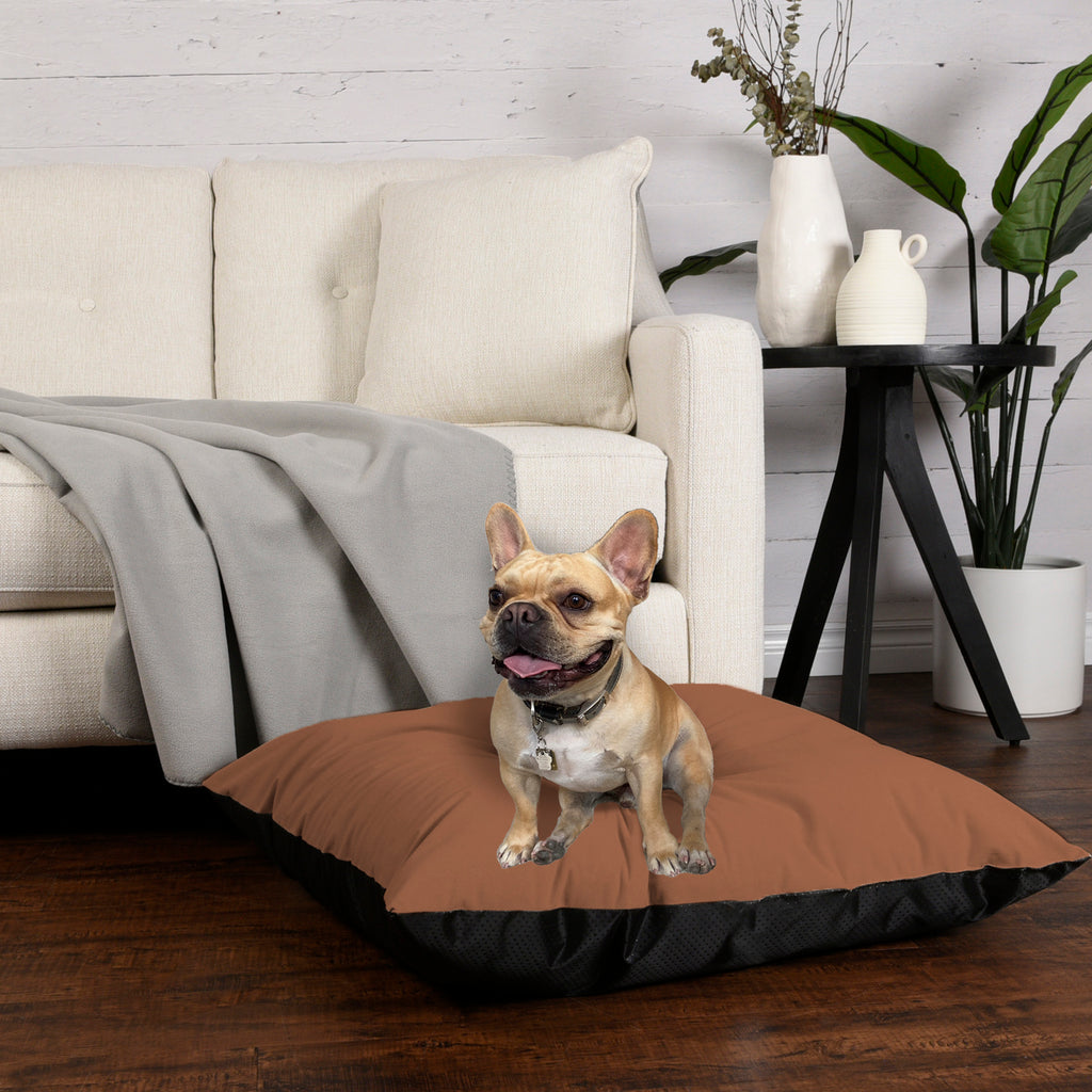 Square Pet Bed, Brown Faux Suede 27" x 32" lifestyle