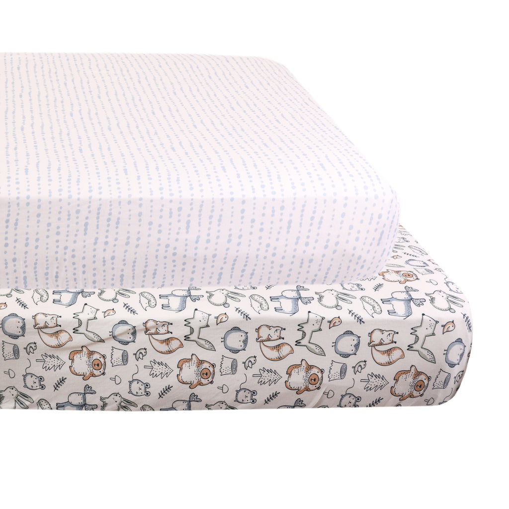 2-Piece Jersey Mini Fitted Crib Sheets, Woodland stacked