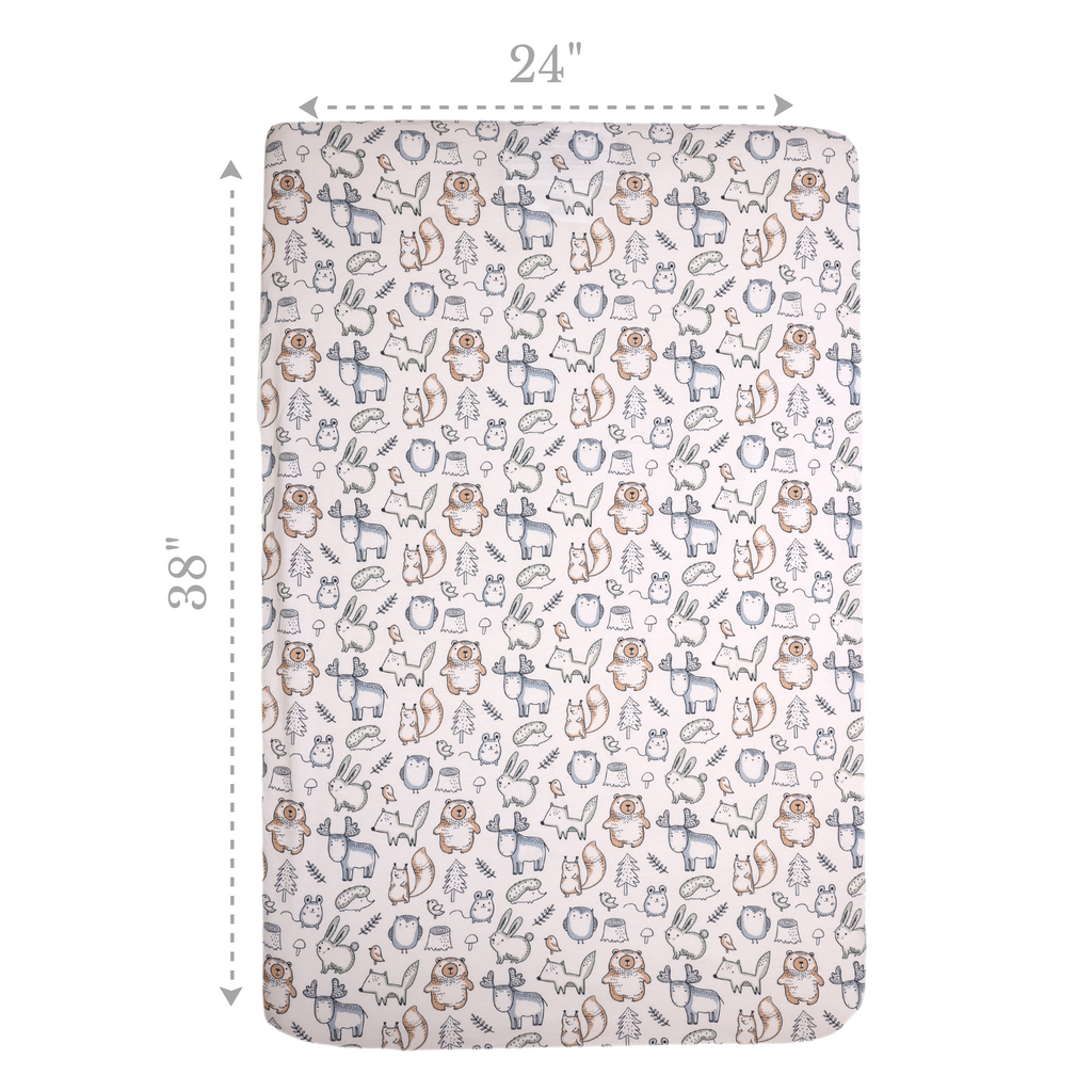 2-Piece Jersey Mini Fitted Crib Sheets, Woodland dimensions