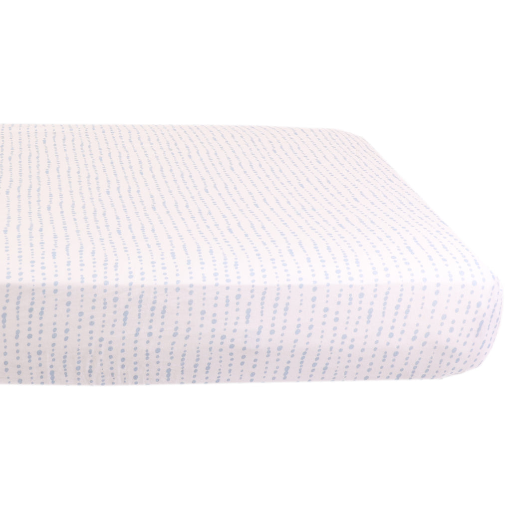 Jersey Fitted Crib Sheet, Blue Dot on mattress