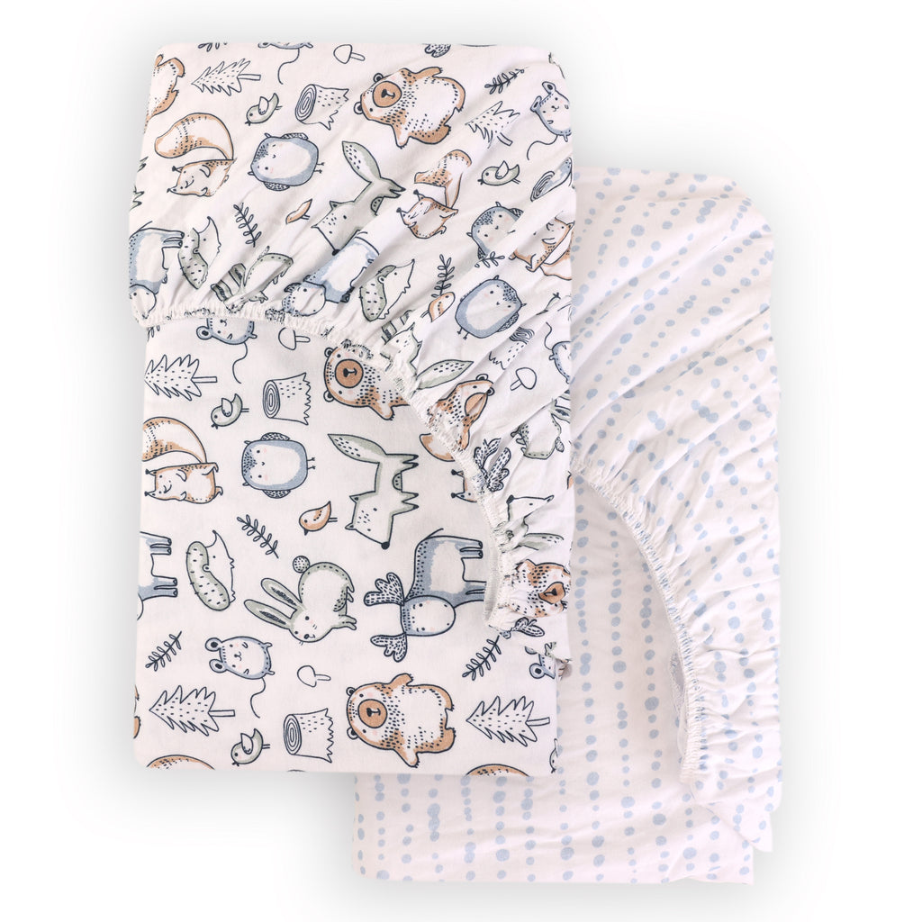 2-Piece Jersey Mini Fitted Crib Sheets, Woodland elastic