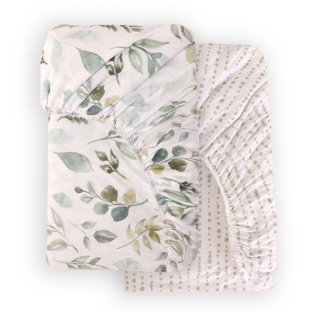 2-Piece Jersey Mini Fitted Crib Sheets, Botanical elastic