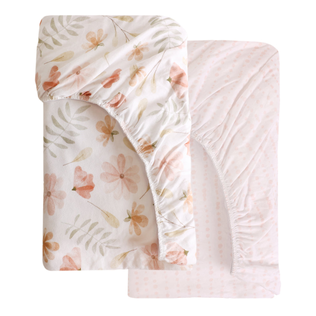 2-Piece Jersey Mini Fitted Crib Sheets, Floral elastic