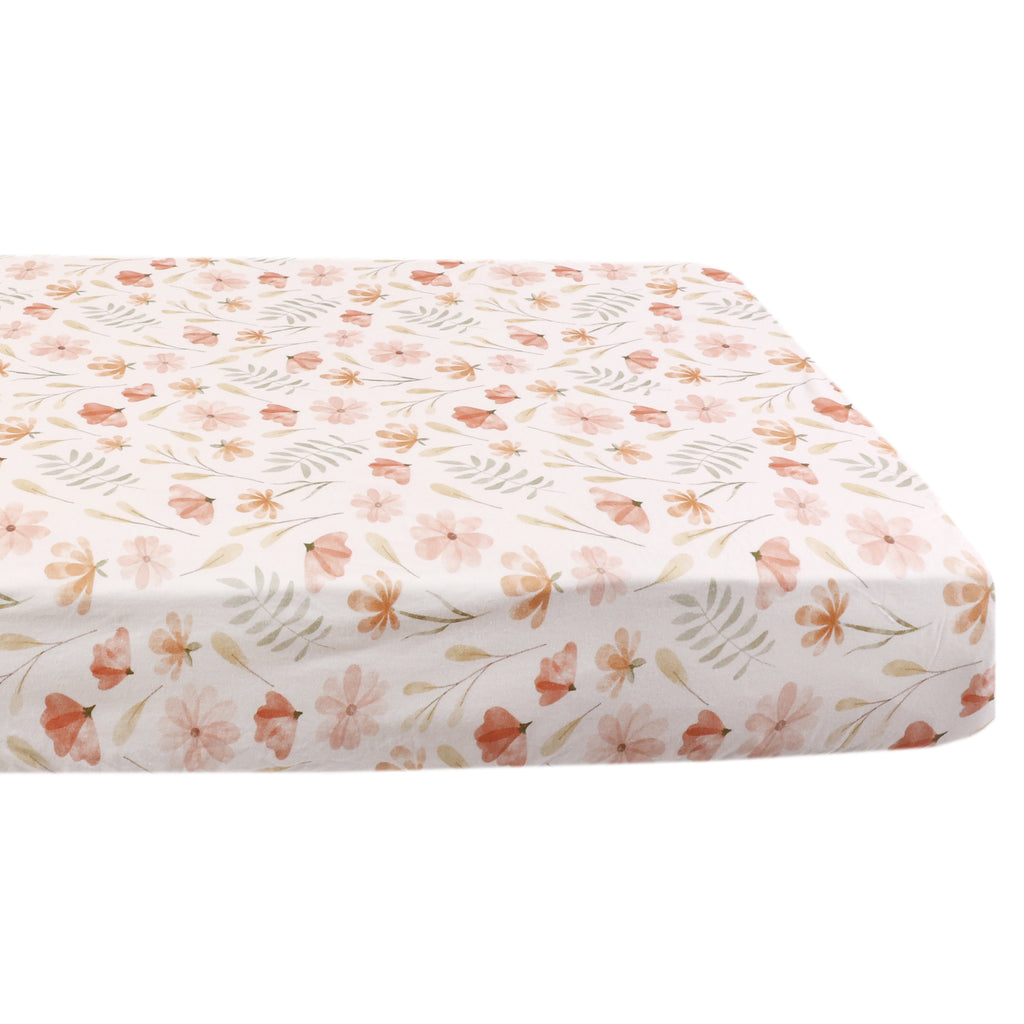 Jersey Fitted Crib Sheet, Floral on mattress