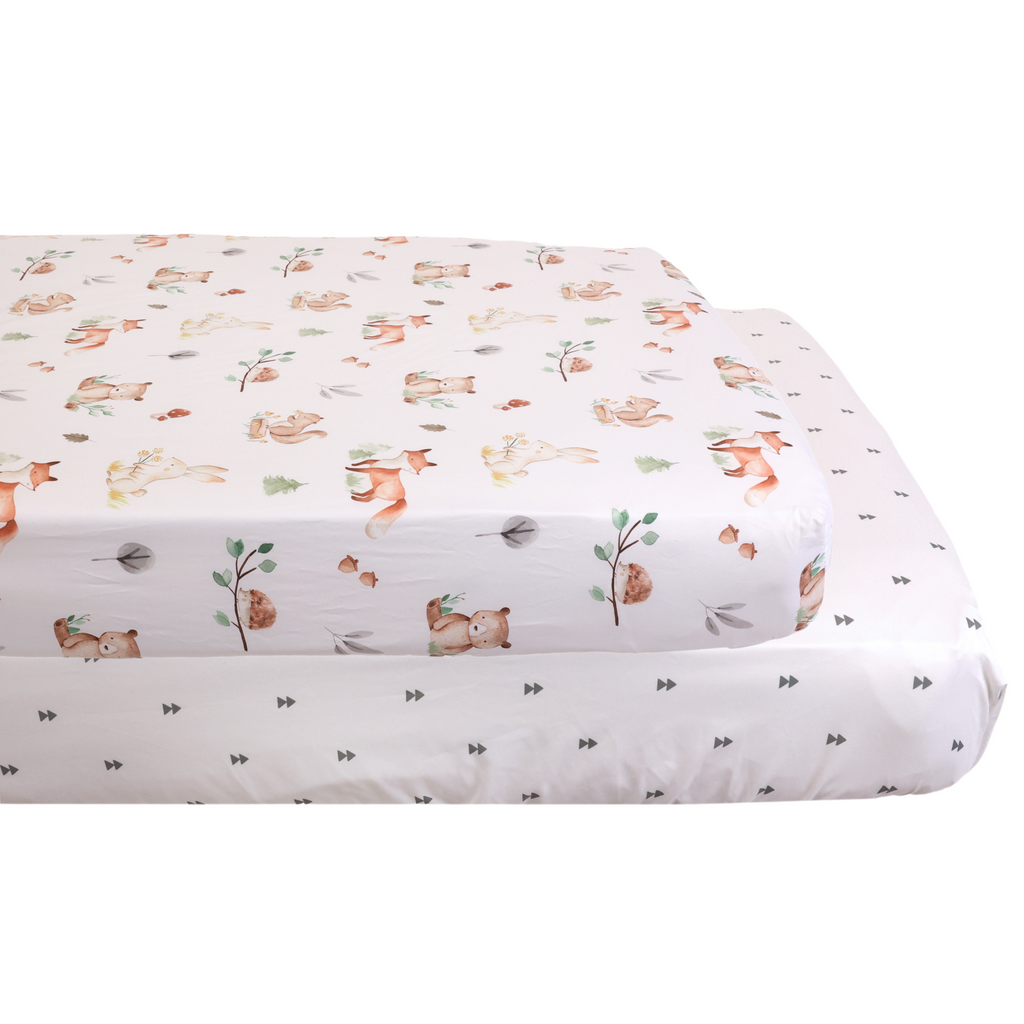 2-Pack Fitted Crib Sheets, Woodland stacked