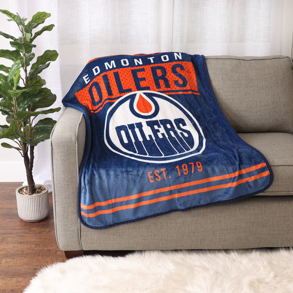 NHL Edmonton Oilers Plush Blanket, 40" x 50" room shot