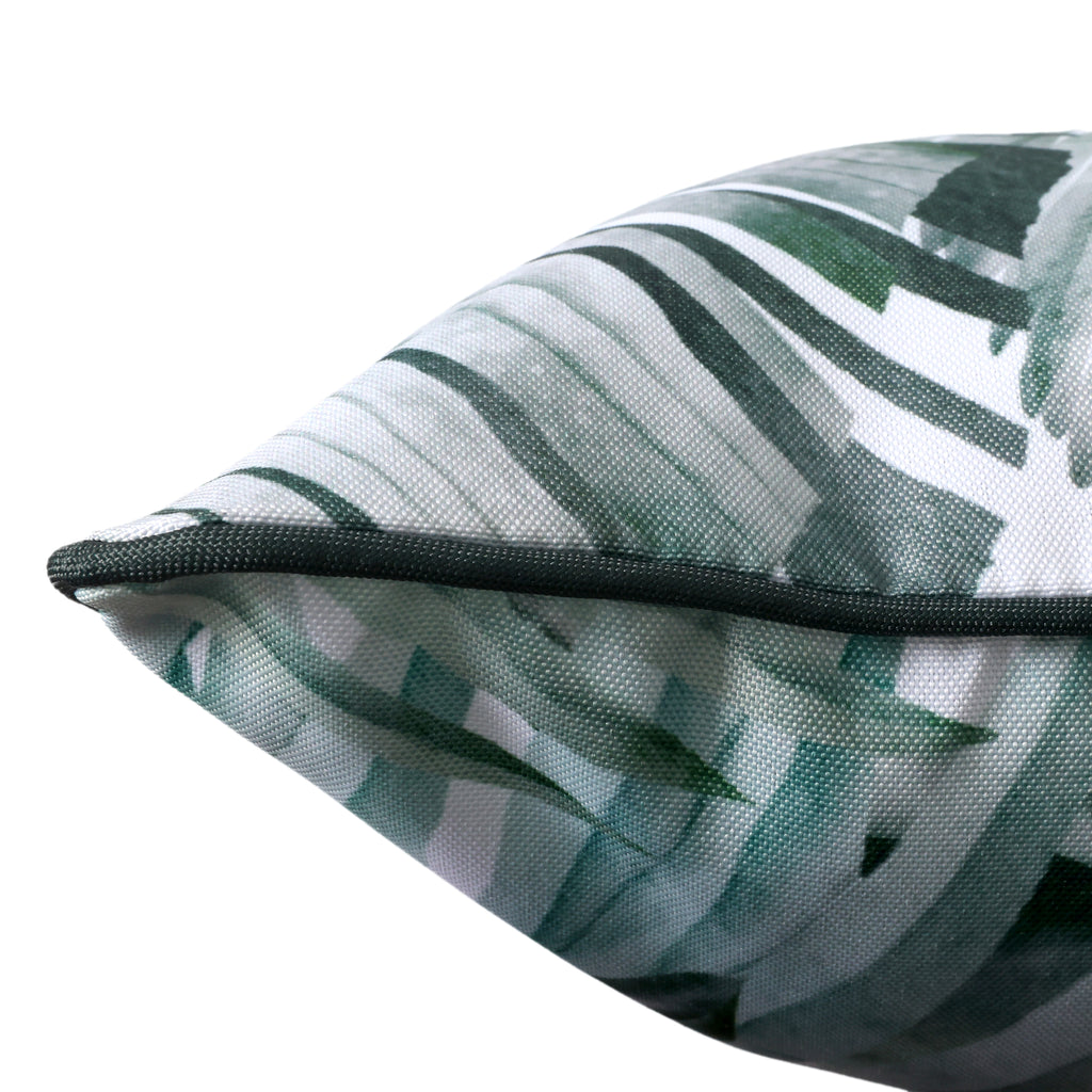 2-Pack Indoor/Outdoor Pillows, Green/Palm Leaves close up