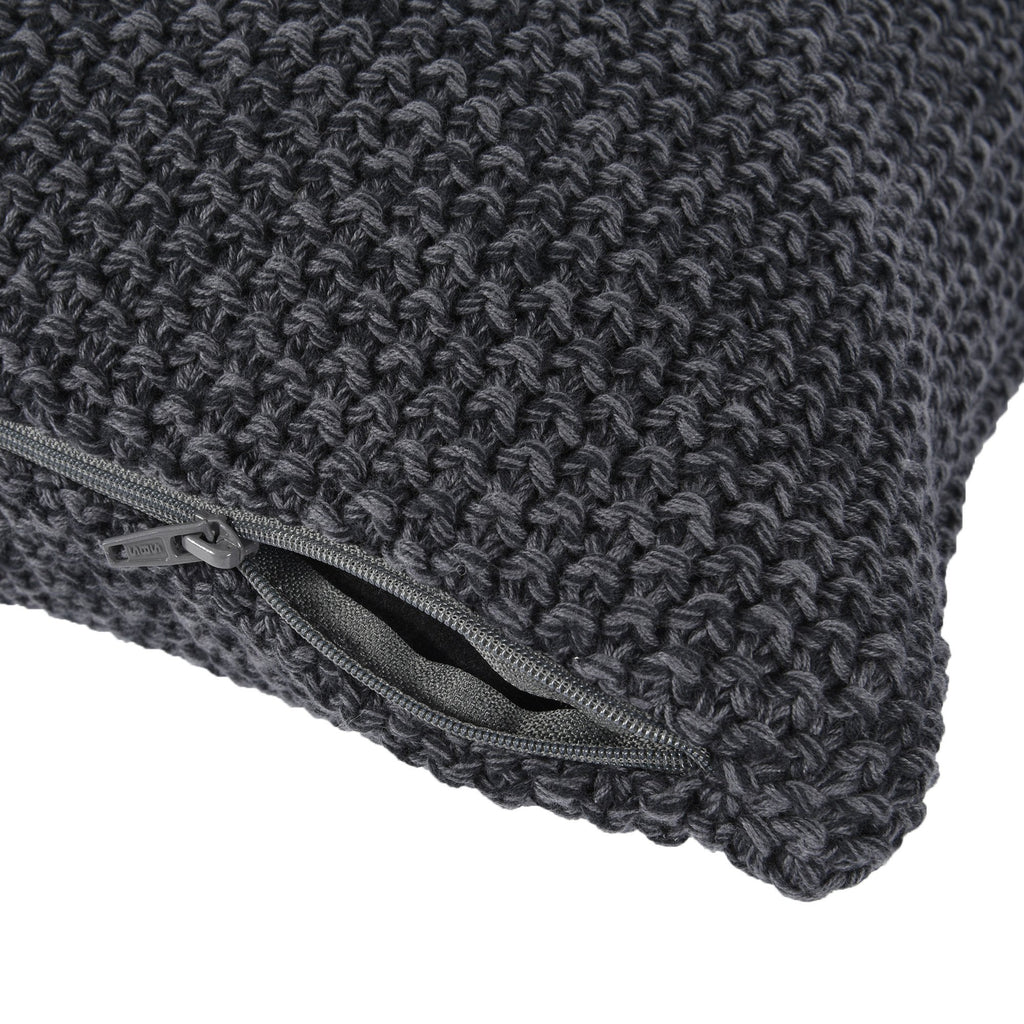 Life Comfort 2-Piece Cotton Knitted Pillow Covers, Dark Grey 12" x 20" zipper open