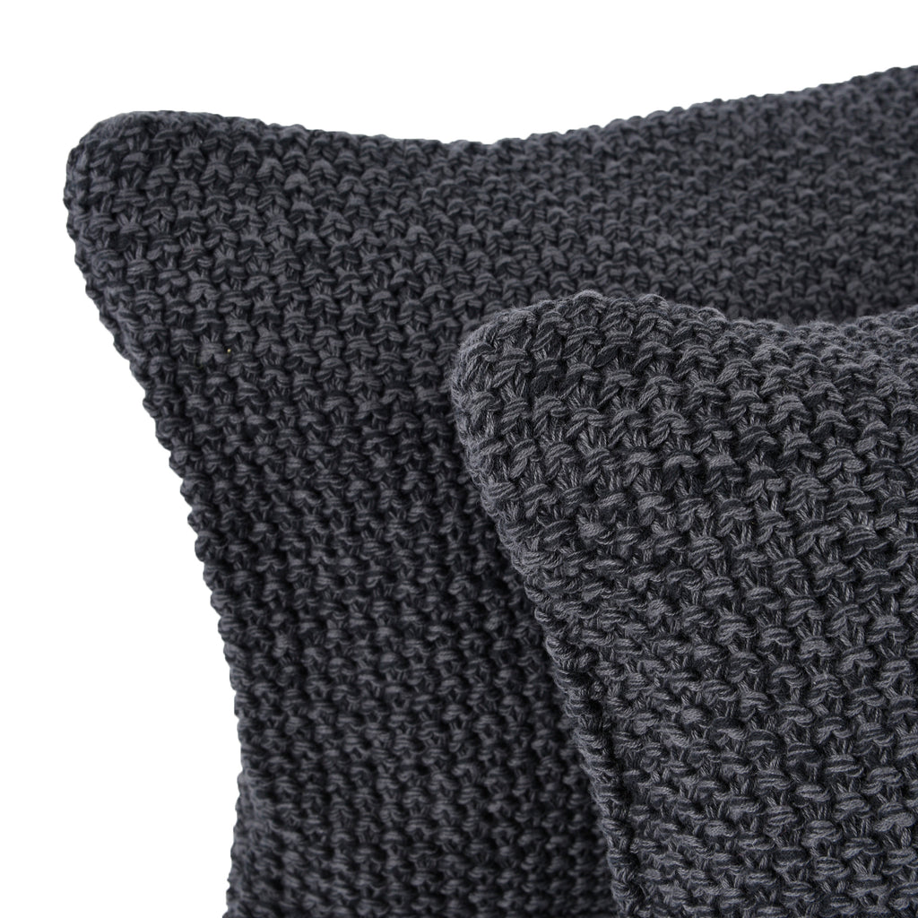 Life Comfort 2-Piece Cotton Knitted Pillow Covers, Dark Grey 12" x 20" close up