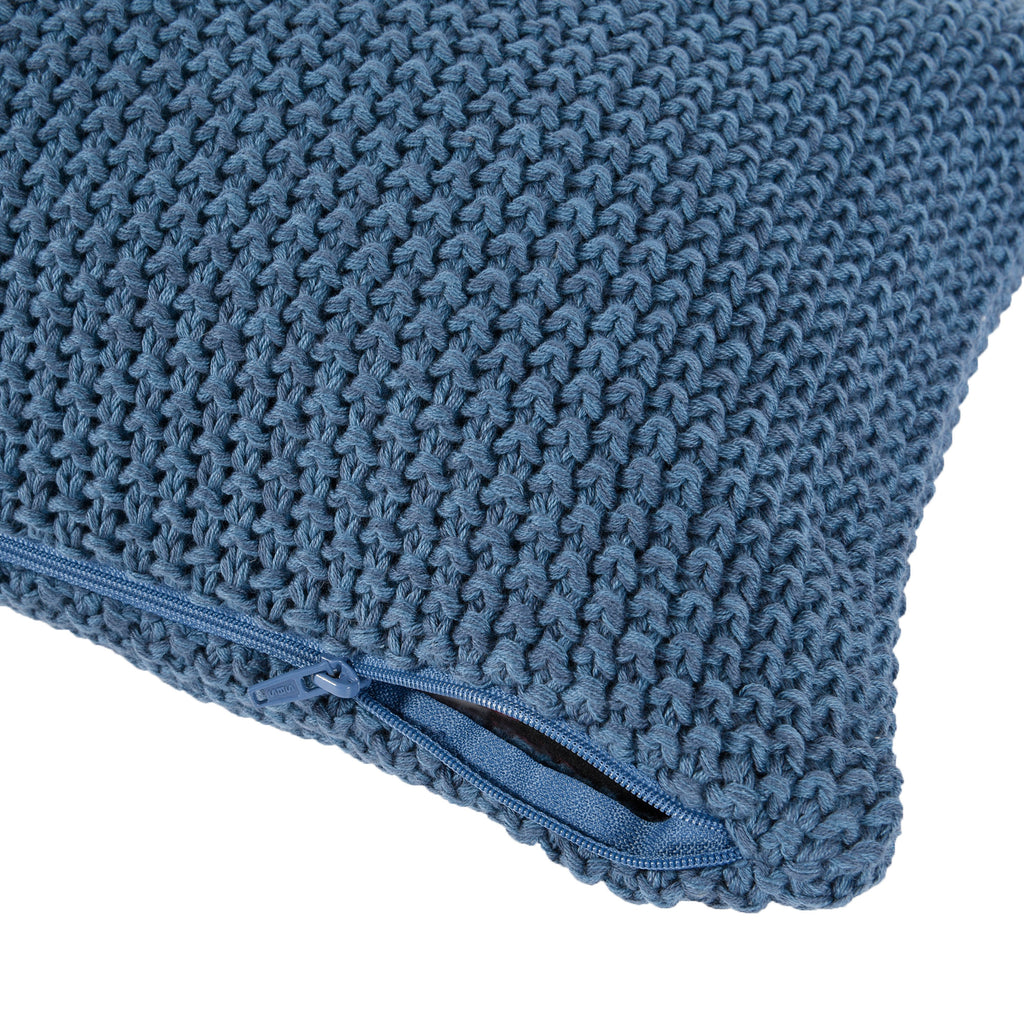 Life Comfort 2-Piece Cotton Knitted Pillow Covers, Navy 12" x 20" zipper open