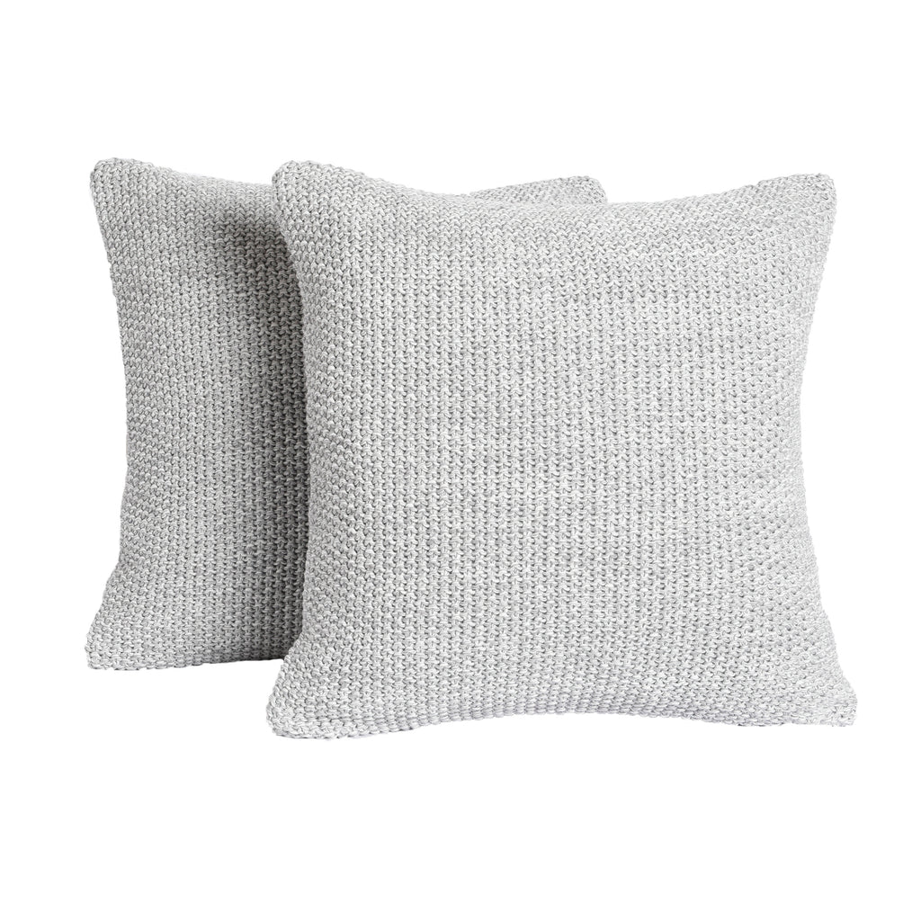 Life Comfort 2-Piece Cotton Knitted Pillow Covers, Light Grey 18" x 18" flat lay
