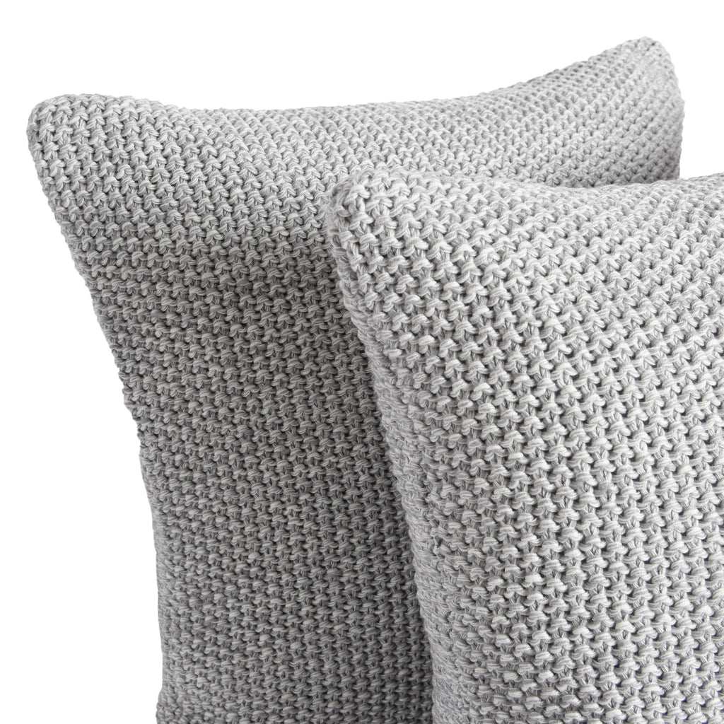 Life Comfort 2-Piece Cotton Knitted Pillow Covers, Light Grey 18" x 18" close up