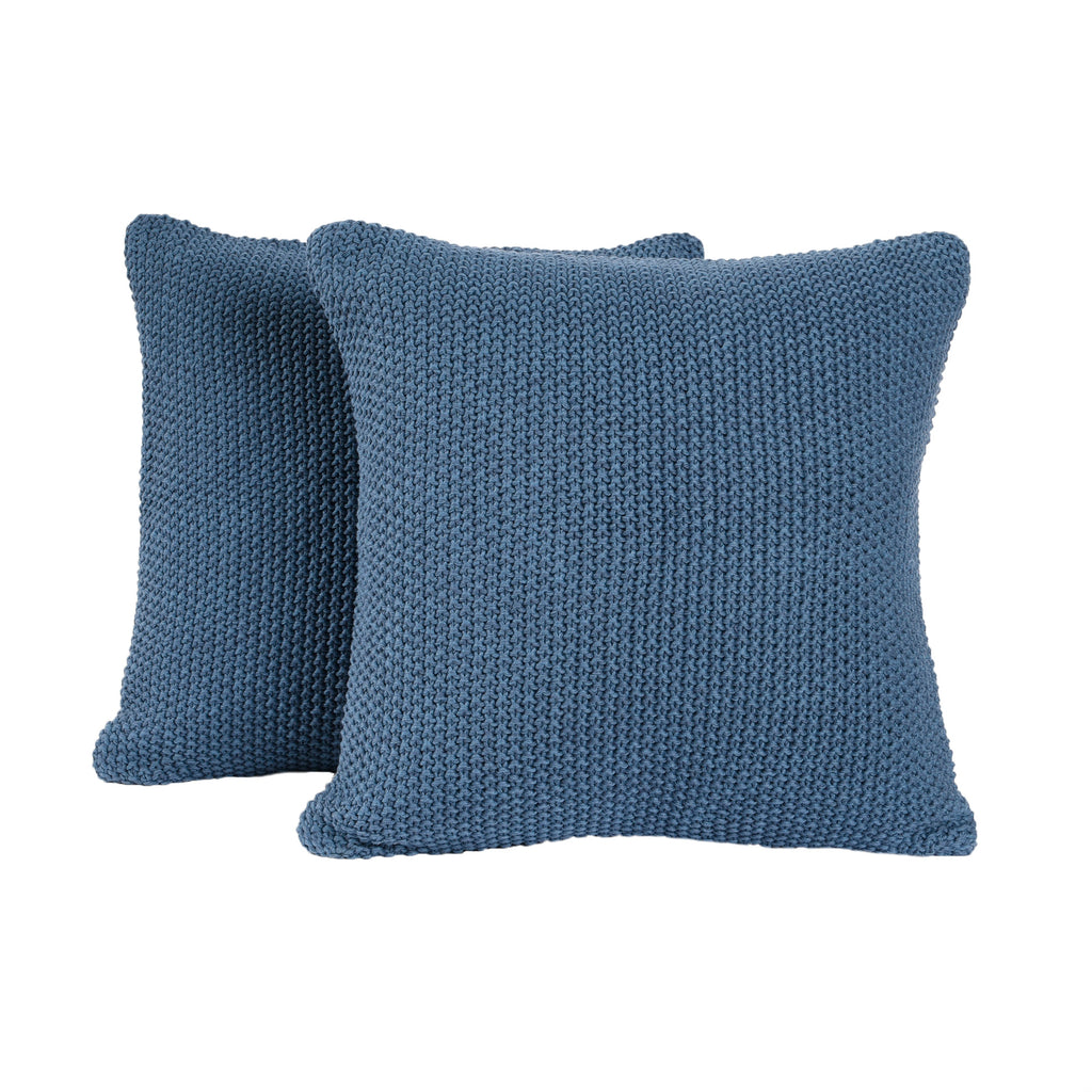 Life Comfort 2-Piece Cotton Knitted Pillow Covers, Navy 18" x 18" flat lay