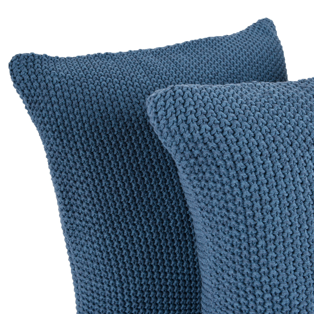 Life Comfort 2-Piece Cotton Knitted Pillow Covers, Navy 18" x 18" close up