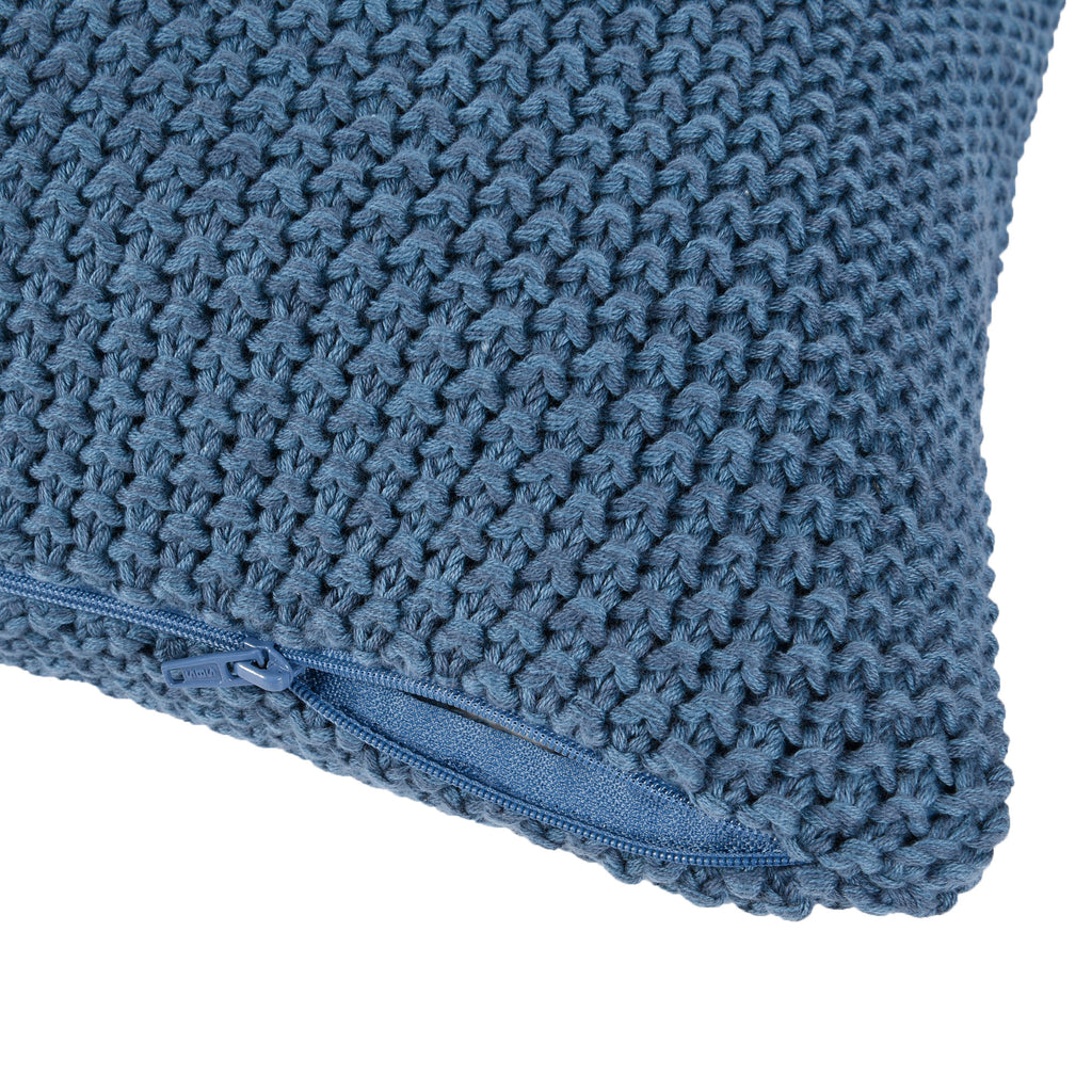 Life Comfort 2-Piece Cotton Knitted Pillow Covers, Navy 18" x 18" zipper open