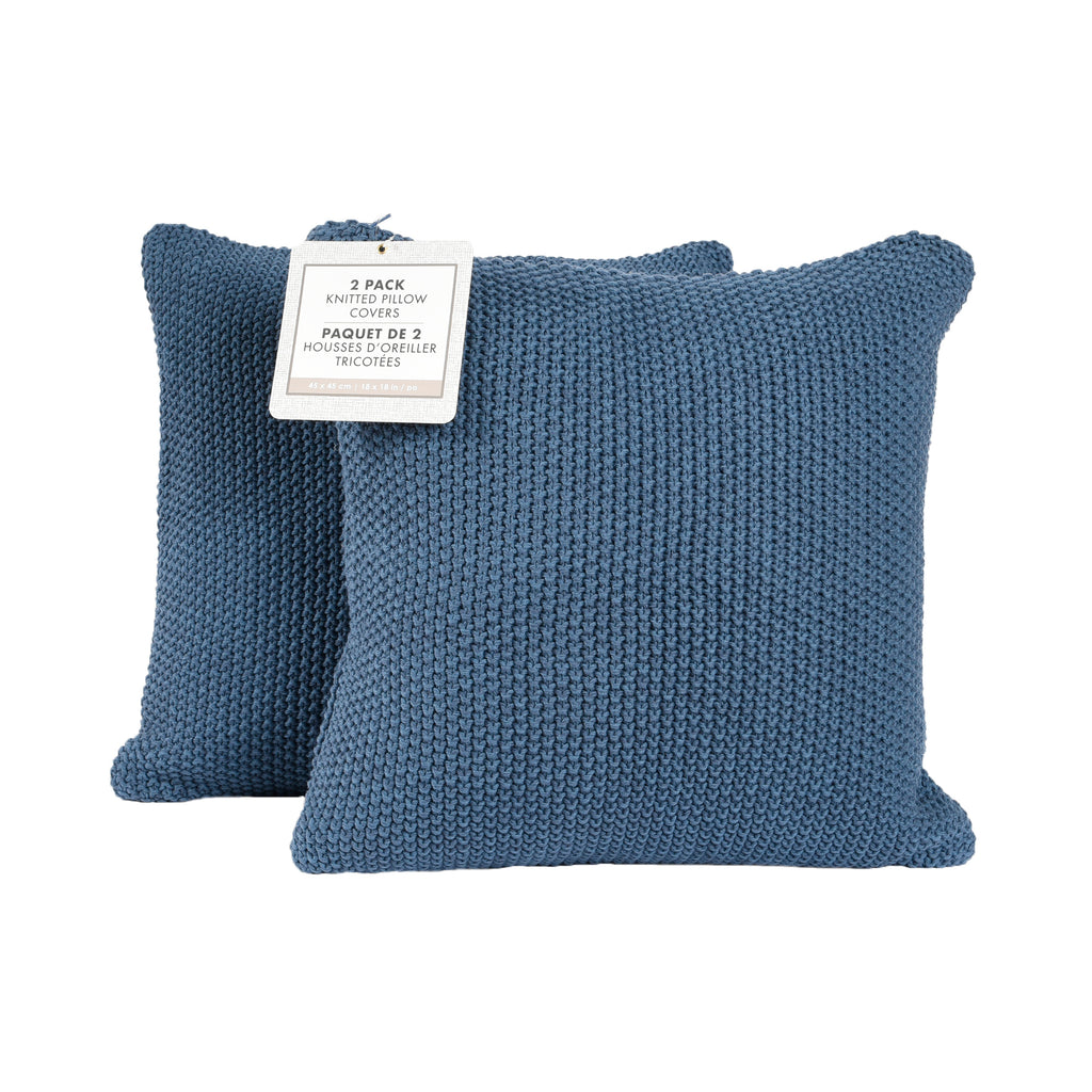 Life Comfort 2-Piece Cotton Knitted Pillow Covers, Navy 18" x 18" packaged