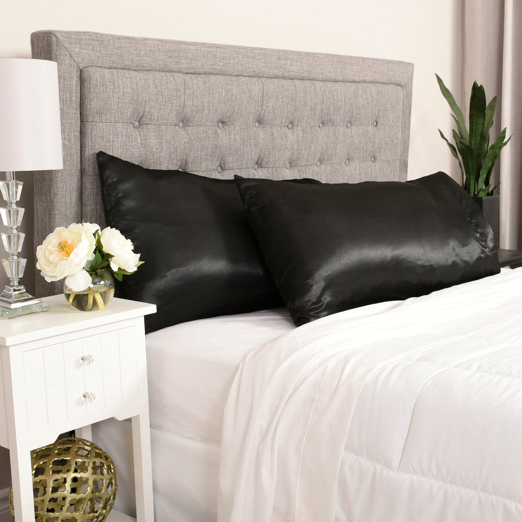 Life Comfort 2-Piece Satin Pillowcase, Black 20" x 32" room shot