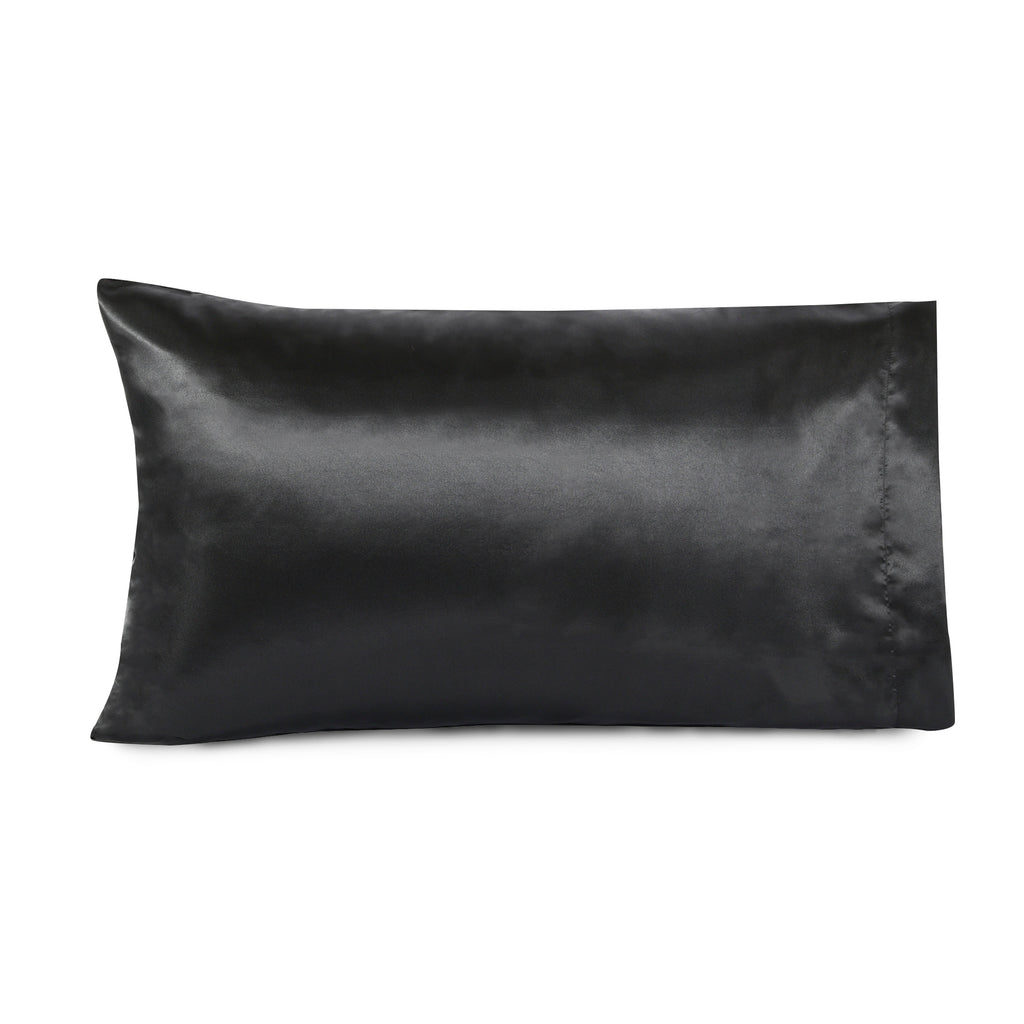 Life Comfort 2-Piece Satin Pillowcase, Black 20" x 36" single flat lay