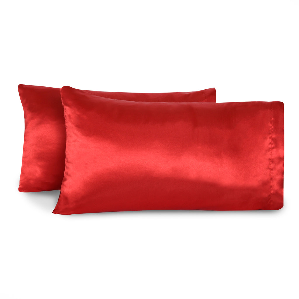 Life Comfort 2-Piece Satin Pillowcase, Red 20" x 36" flat lay