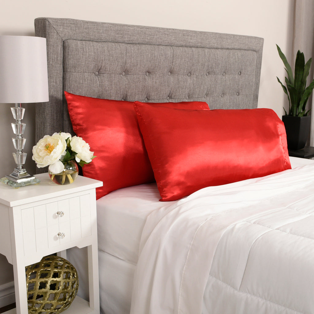 Life Comfort 2-Piece Satin Pillowcase, Red 20" x 36" room shot