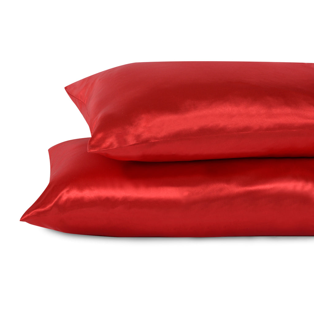 Life Comfort 2-Piece Satin Pillowcase, Red 20" x 36" stacked