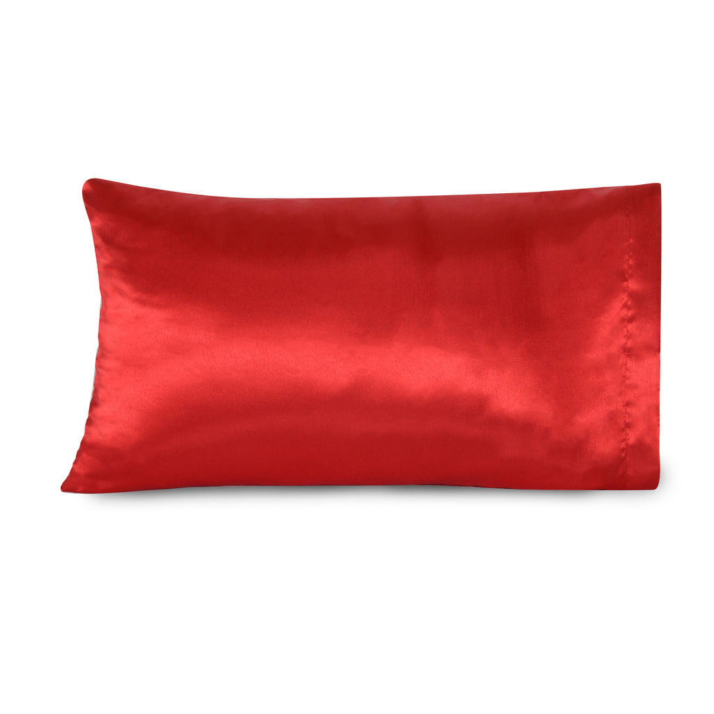 Life Comfort 2-Piece Satin Pillowcase, Red 20" x 36" single flat lay