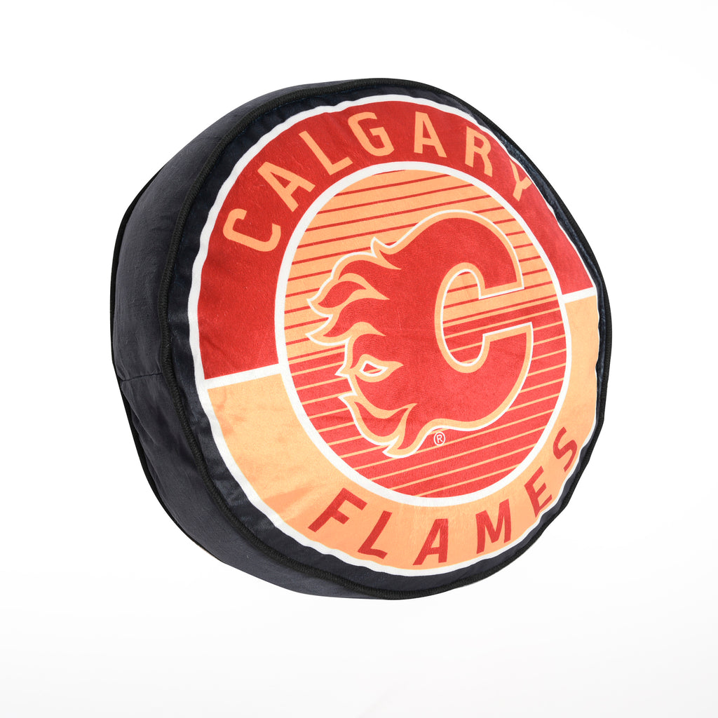 NHL Calgary Flames Puck Pillow, 14" x 14" flat lay
