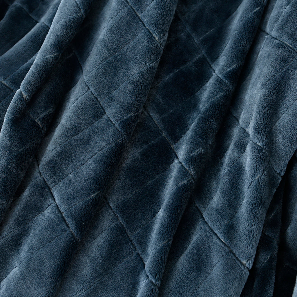 Life Comfort Recycled Brick Jacquard Blanket, Blue 90” x 90” close up